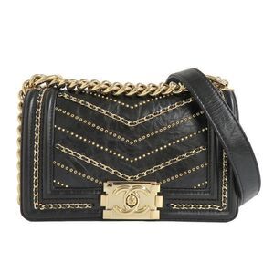 Chanel Boy Chanel 20 Chain Shoulder Flap Bag Cuff Black Studs Black